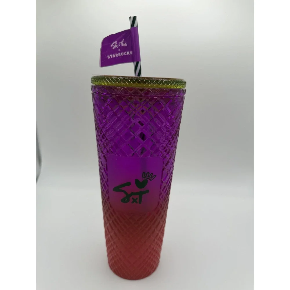 Starbucks x Shae Anthony She x This Purple Red Ombre Grid 24oz Cold Cup Tumbler